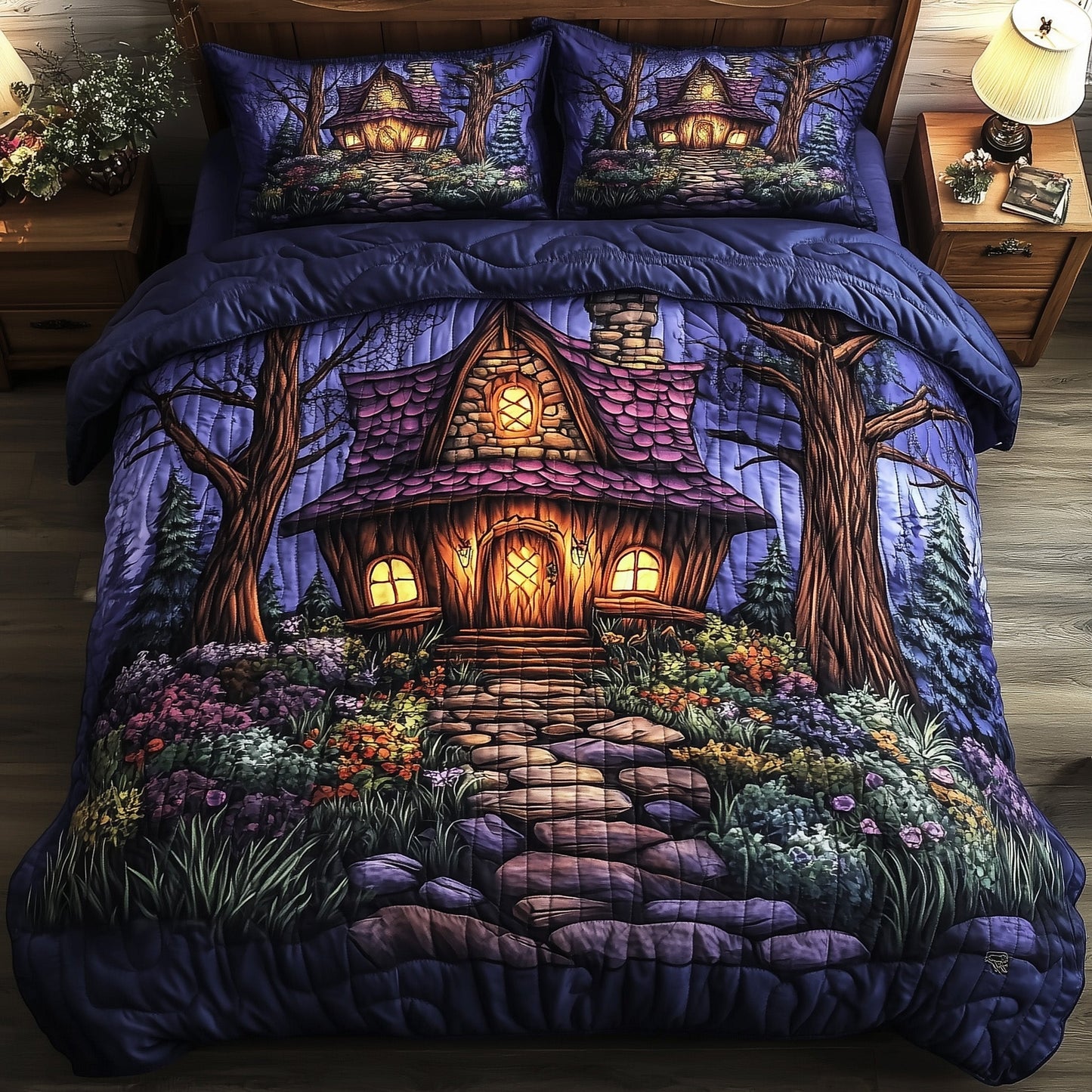 Mystic Forest Hut 3-Piece Quilted Bedding Set GFTOTP4889