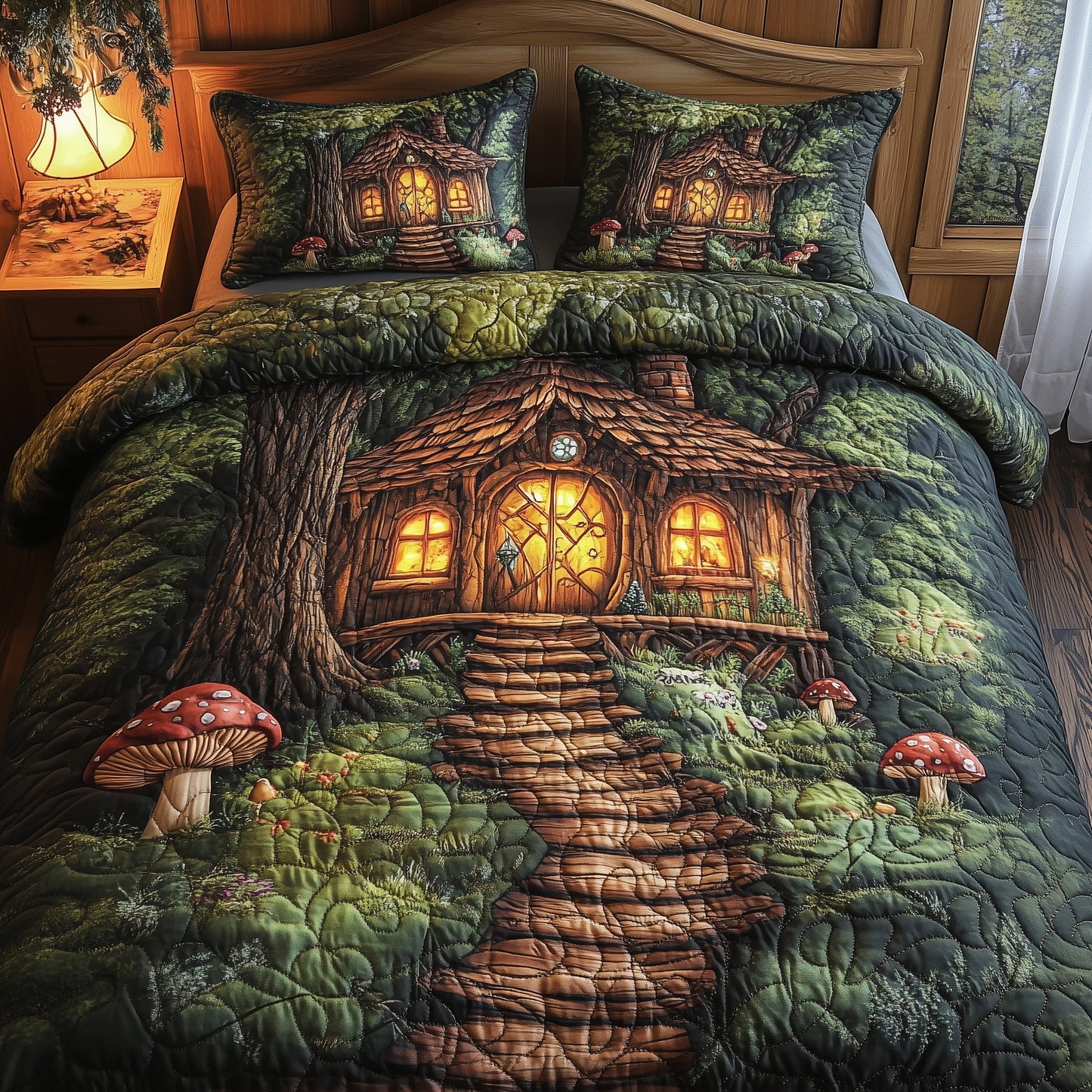 Mystic Forest Hut 3-Piece Quilted Bedding Set GFTOTP4891