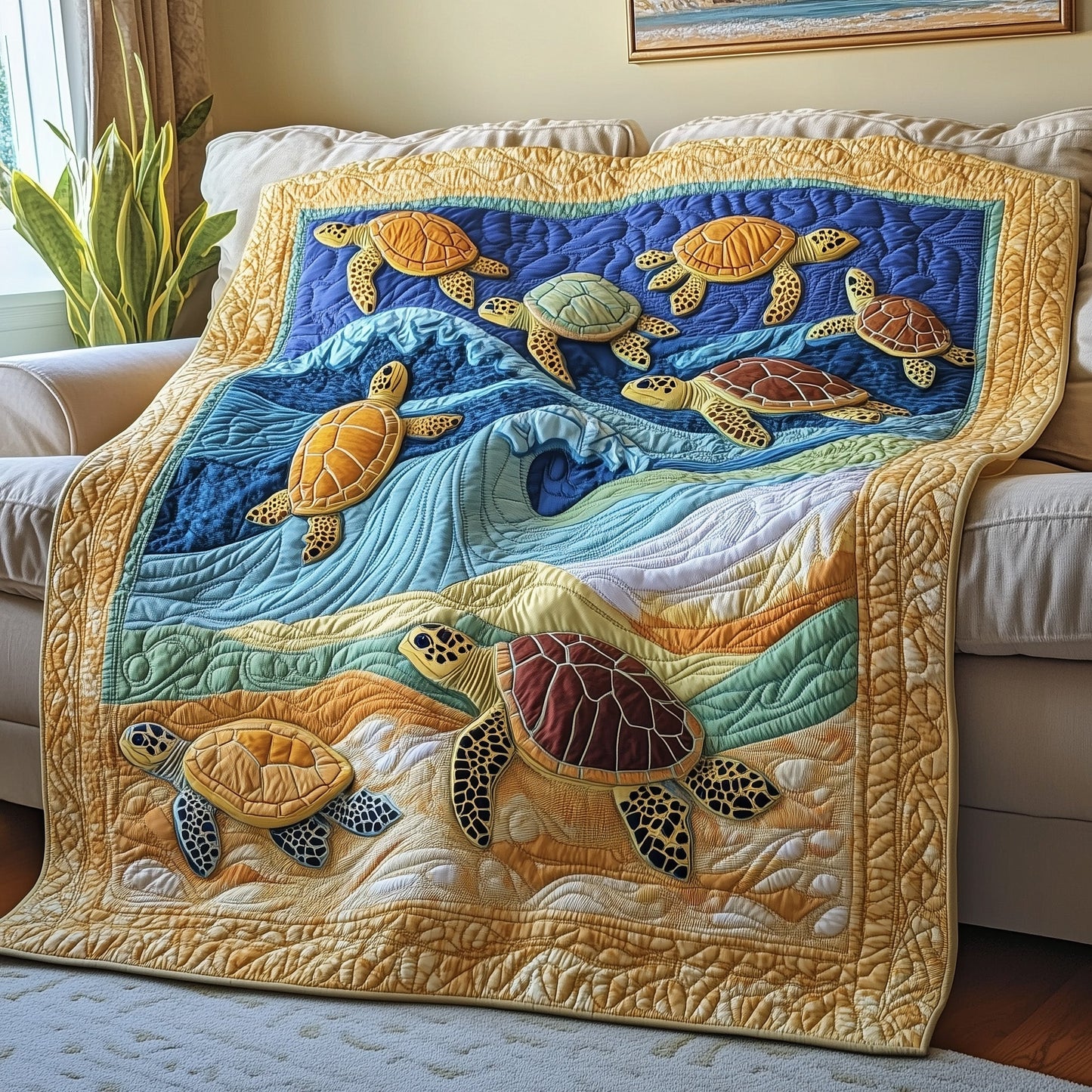 Coastal Turtle Haven Quilted Blanket GFTOTP5215