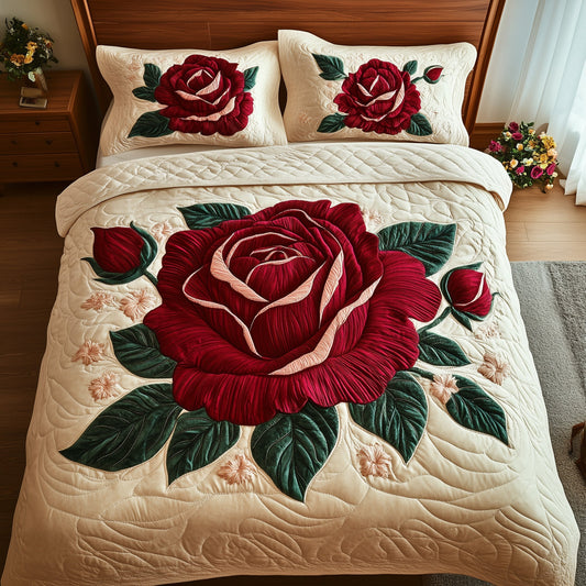Timeless Scarlet Bloom 3-Piece Quilted Bedding Set GFTOTP5516