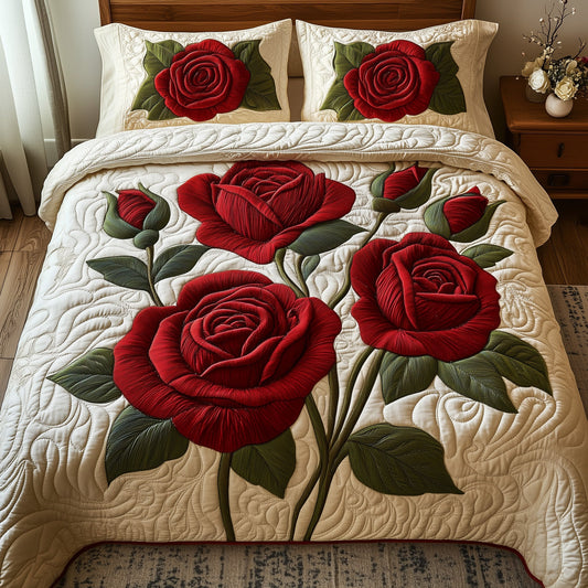 Timeless Scarlet Bloom 3-Piece Quilted Bedding Set GFTOTP5517