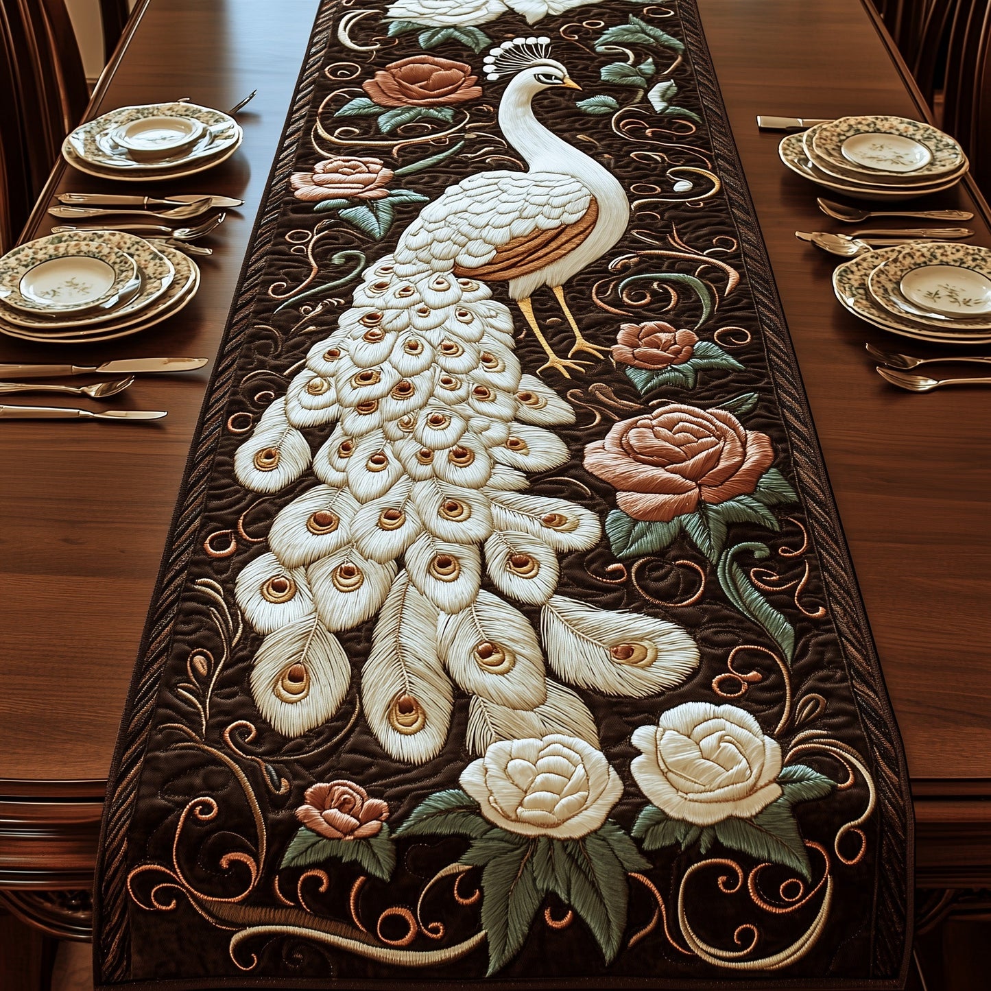 Enchanted Peacock Quilted Table Runner GFTOTP5700