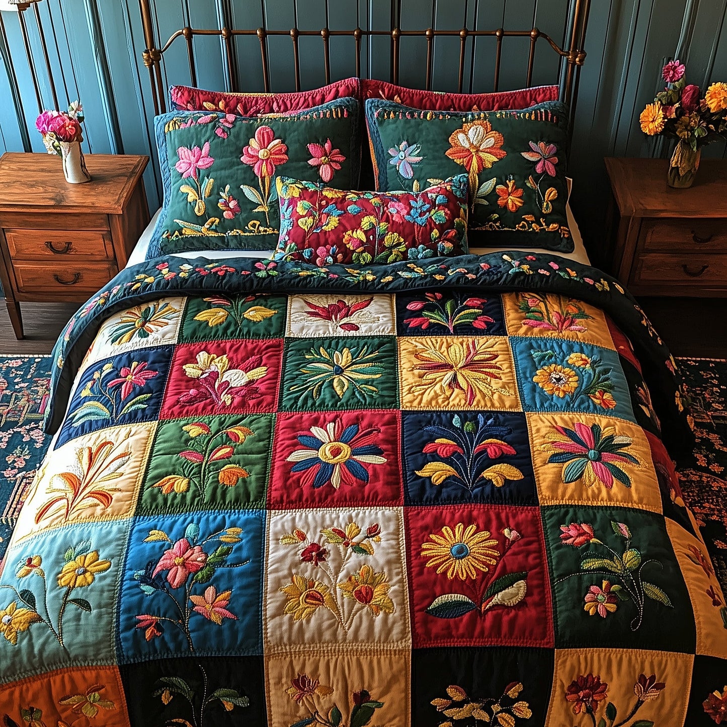 Vintage Bloom Patchwork 3-Piece Quilted Bedding Set GFTOTP5824