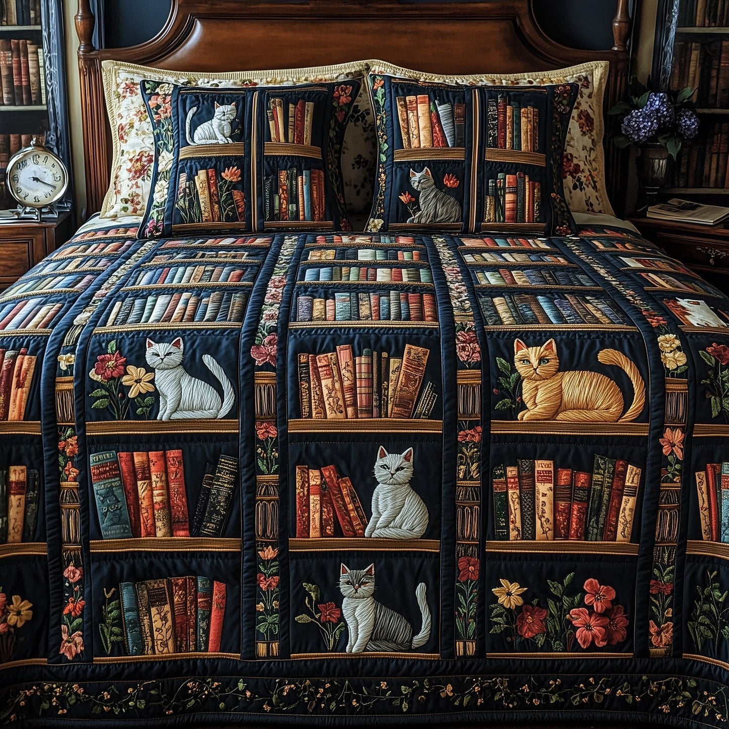 Purrfect Library Retreat 3-Piece Quilted Bedding Set GFTOTP5877