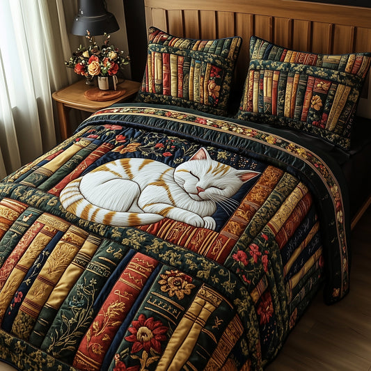 Literary Cat Haven 3-Piece Quilted Bedding Set GFTOTP5885
