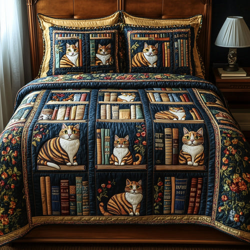 Curious Cat Library 3-Piece Quilted Bedding Set GFTOTP5903