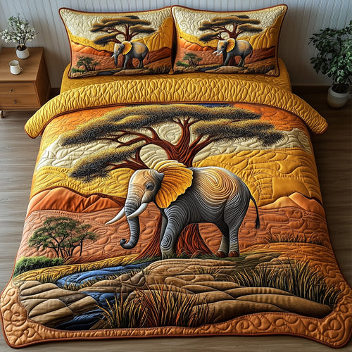Savannah Elephant Retreat 3-Piece Quilted Bedding Set GFTOTP6137