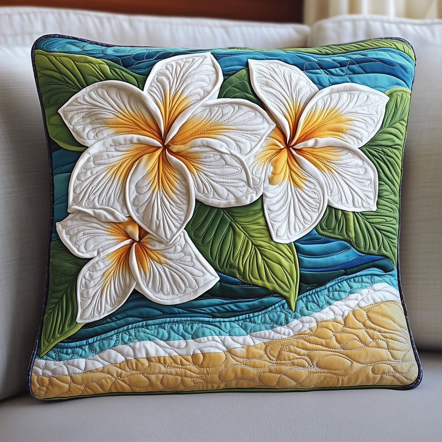Seaside Blossom Plumera Quilted Pillow Case GFTOTP6279