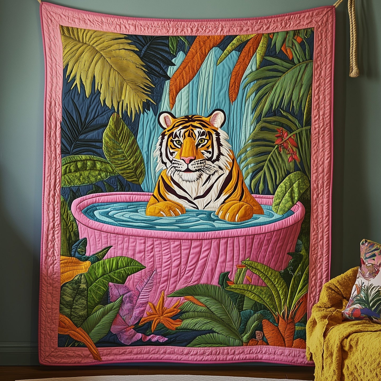 Tiger Tropical Bathtub Quilted Blanket GFTOTP6301