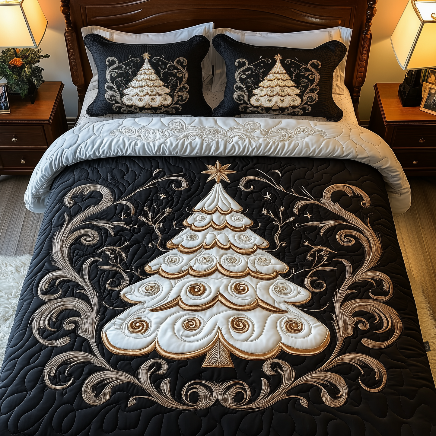 Elegant Christmas Tree 3-Piece Quilted Bedding Set GFTOTP634