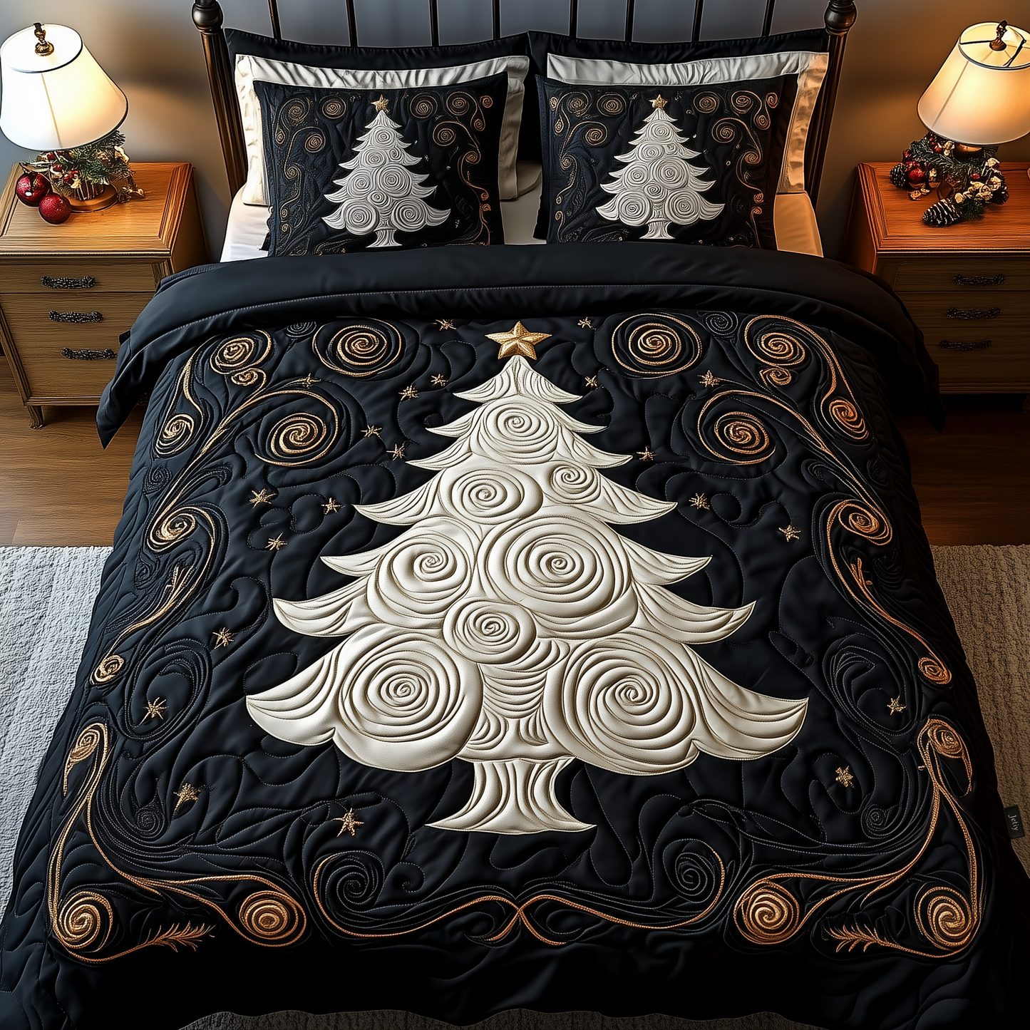 Elegant Christmas Tree 3-Piece Quilted Bedding Set GFTOTP635