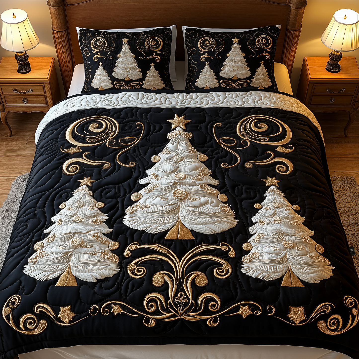 Elegant Christmas Tree 3-Piece Quilted Bedding Set GFTOTP637