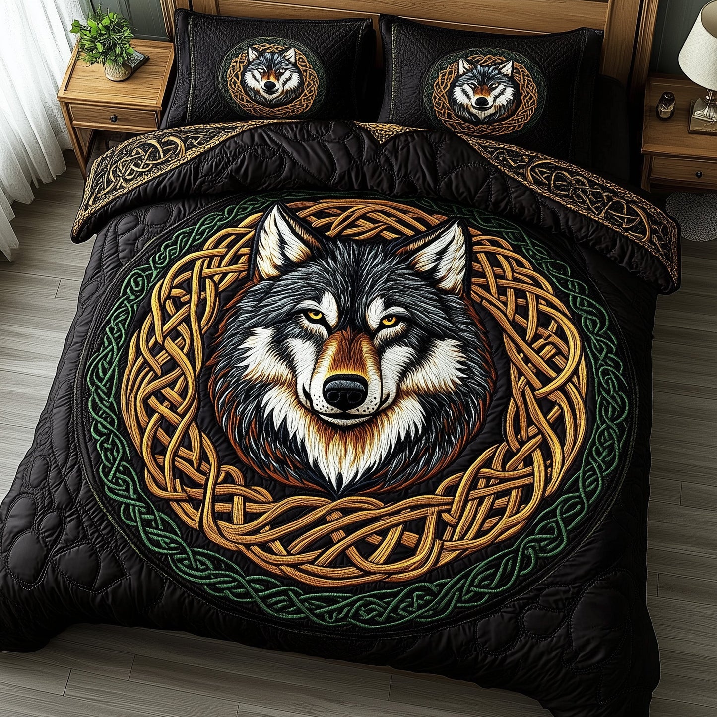 Nordic Wolf Spirit 3-Piece Quilted Bedding Set GFTOTP6586