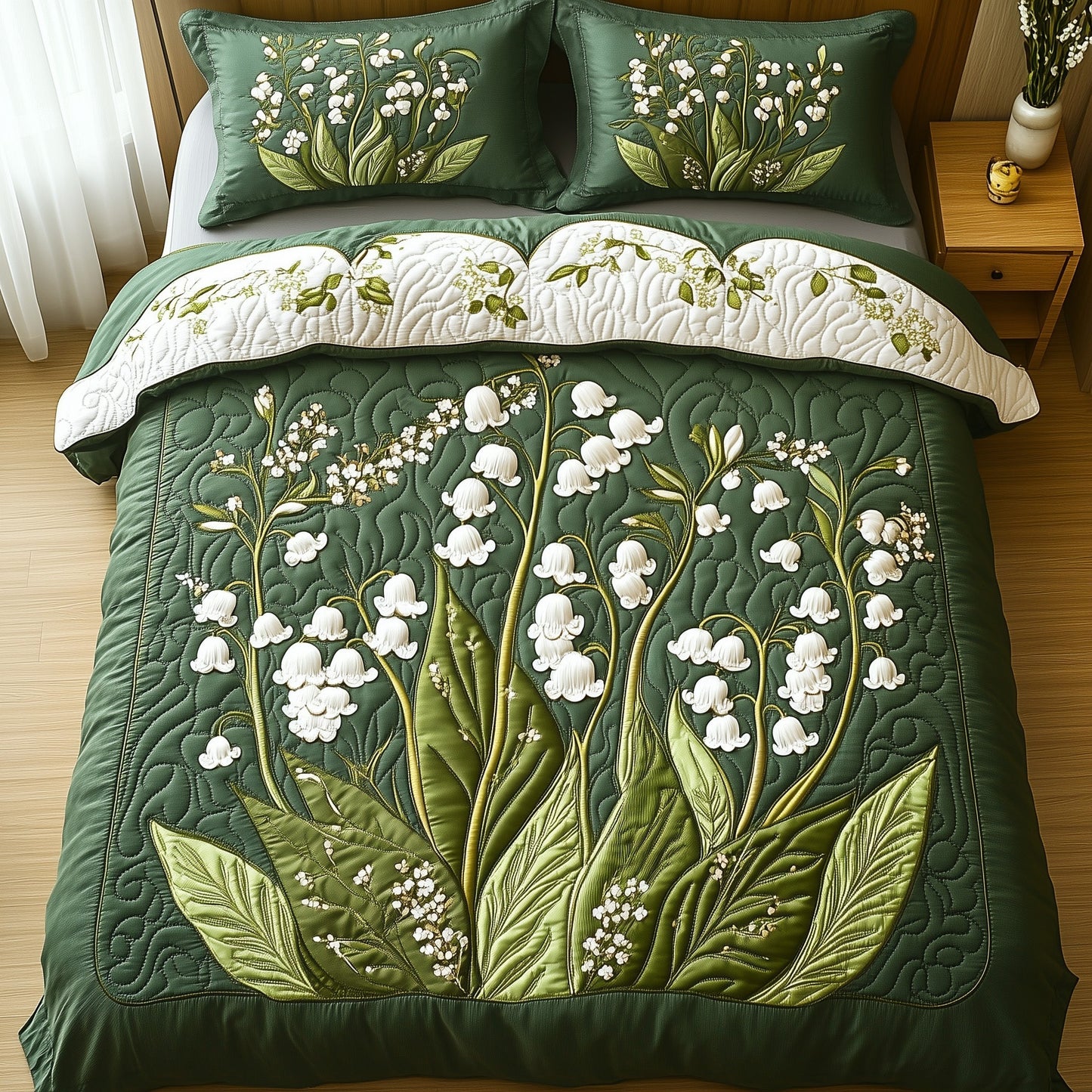 Elegant Lily of the Valley 3-Piece Quilted Bedding Set GFTOTP6696