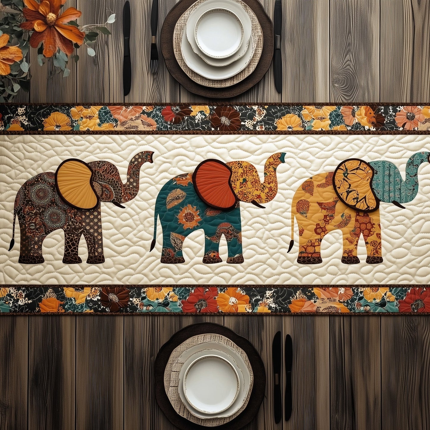 Earthen Spirit Elephant Quilted Table Runner GFTOTP6843