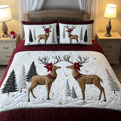 Christmas Reindeer 3-Piece Quilted Bedding Set GFTOTP690