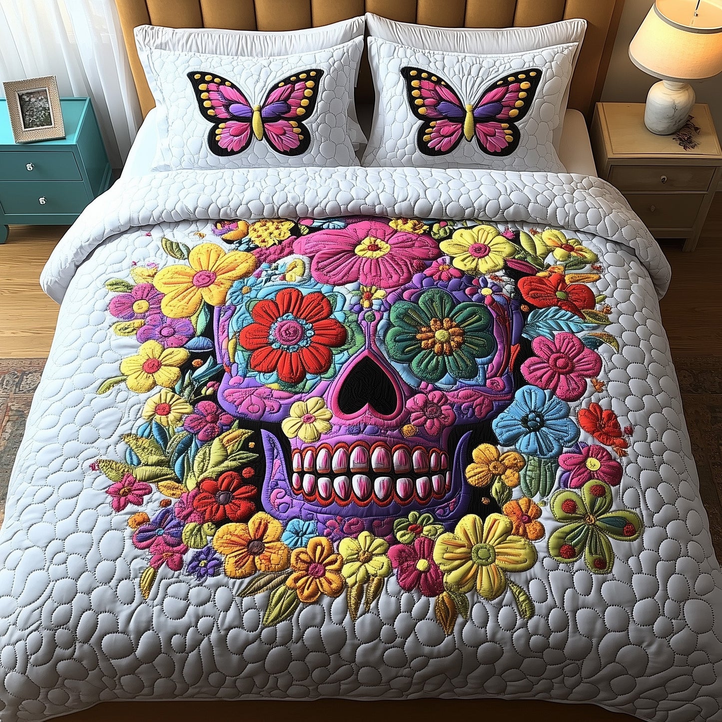 Skull in Bloom 3-Piece Quilted Bedding Set GFTOTP7016