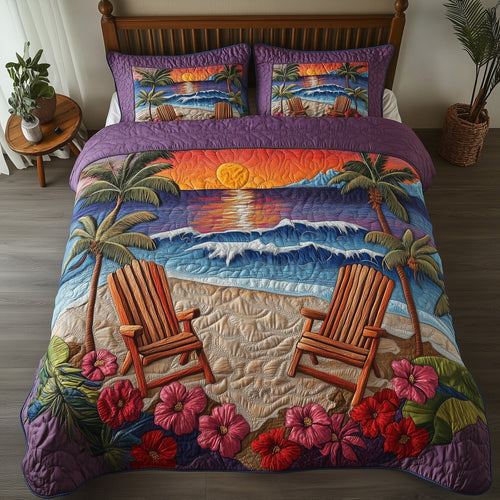 Seaside Sunset Chairs 3-Piece Quilted Bedding Set GFTOTP7044