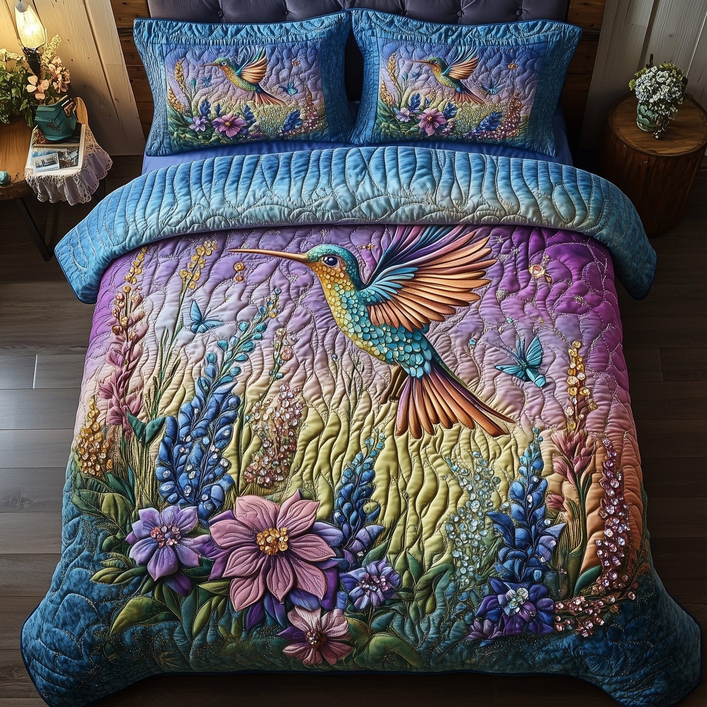 Sparkling Hummingbird 3-Piece Quilted Bedding Set GFTOTP7385