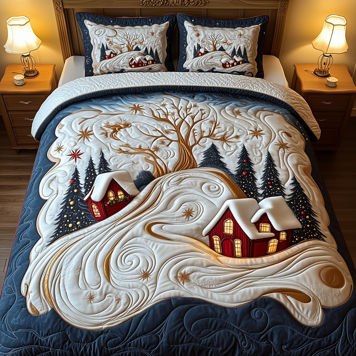 Christmas Village 3-Piece Quilted Bedding Set GFTOTP740