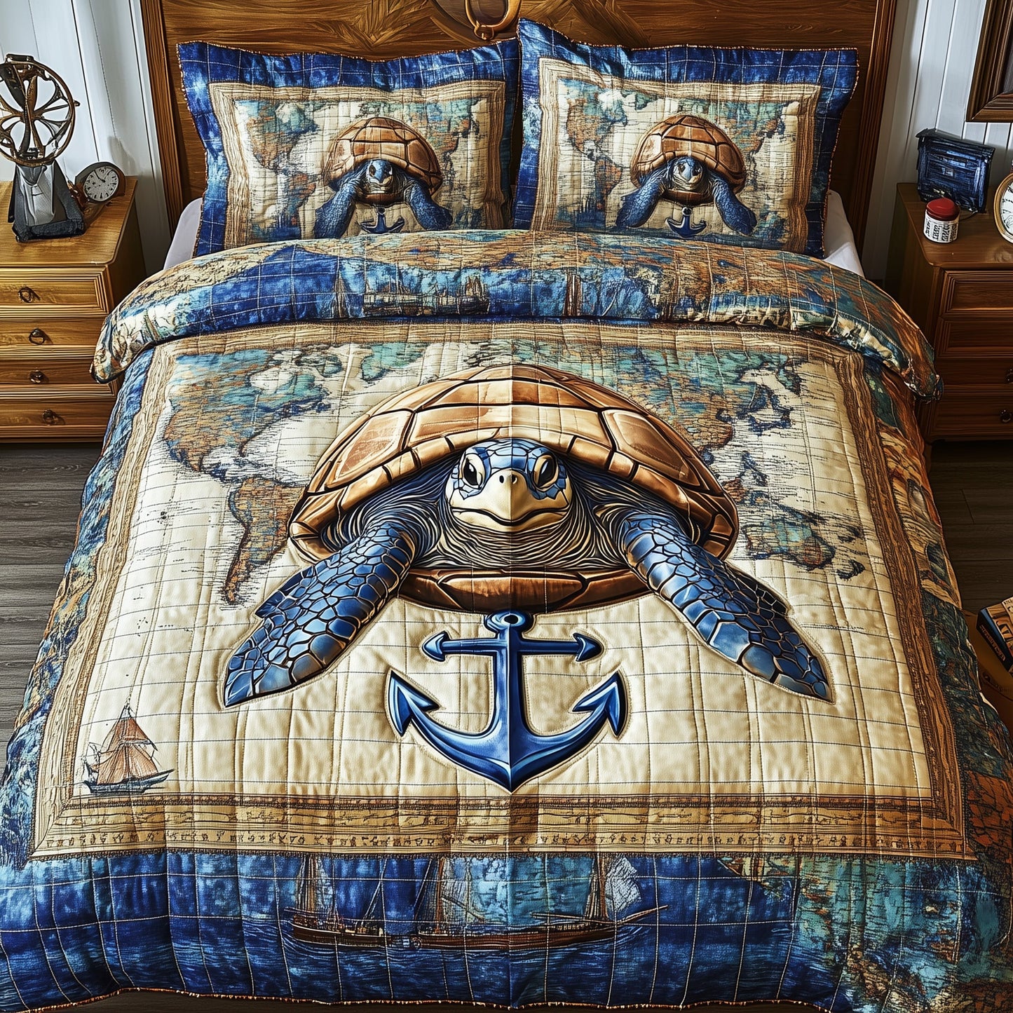 Sea Voyage Turtle 3-Piece Quilted Bedding Set GFTOTP7460