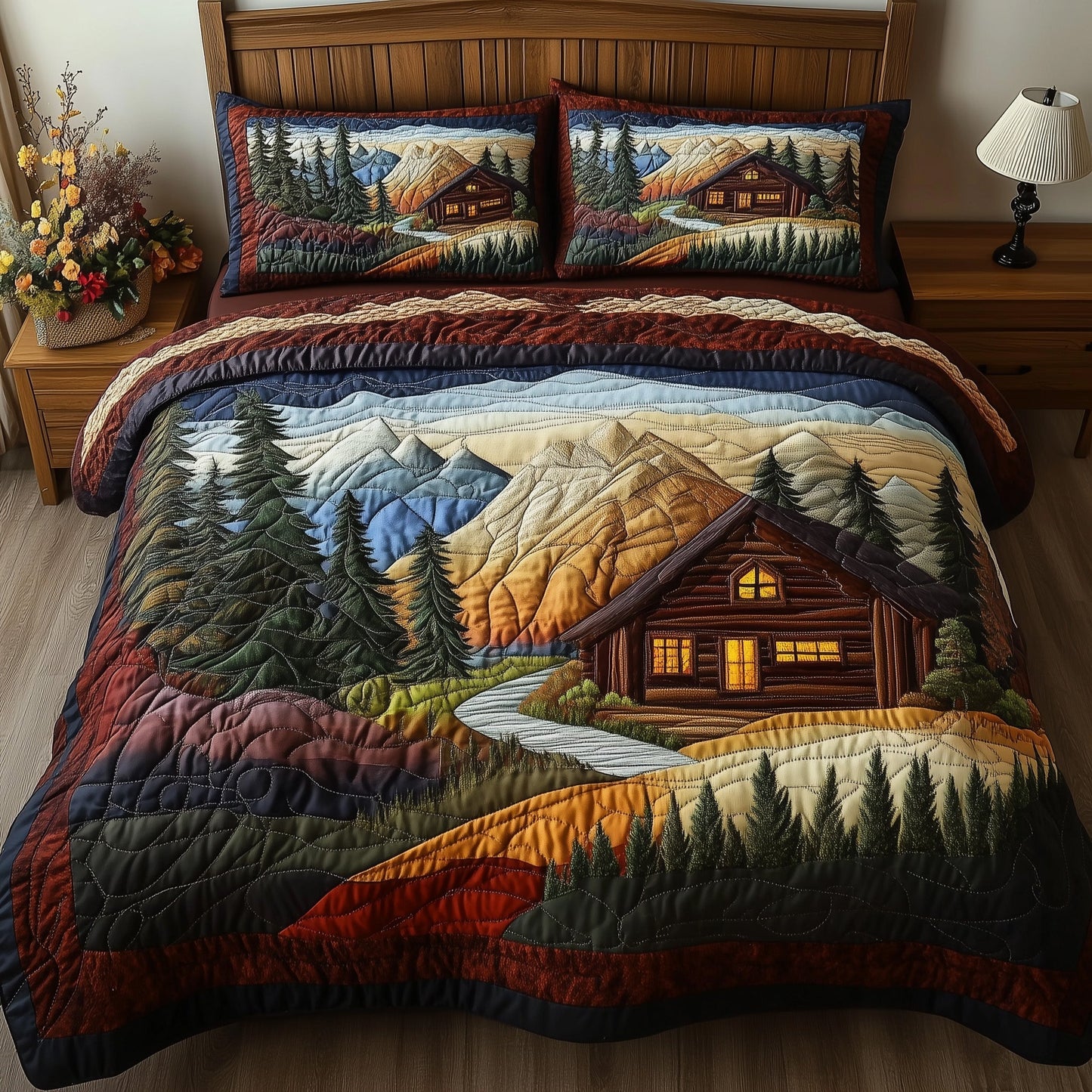 Woodland Log Cabin 3-Piece Quilted Bedding Set GFTOTP7472