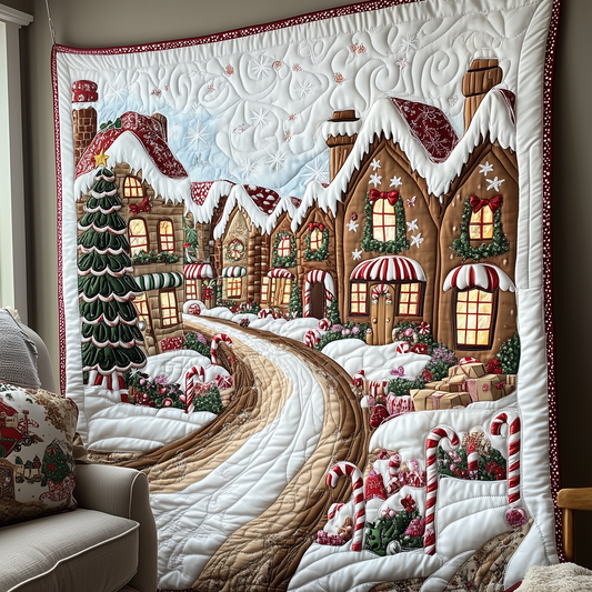 Gingerbread Christmas Village Quilted Blanket GFTOTP750