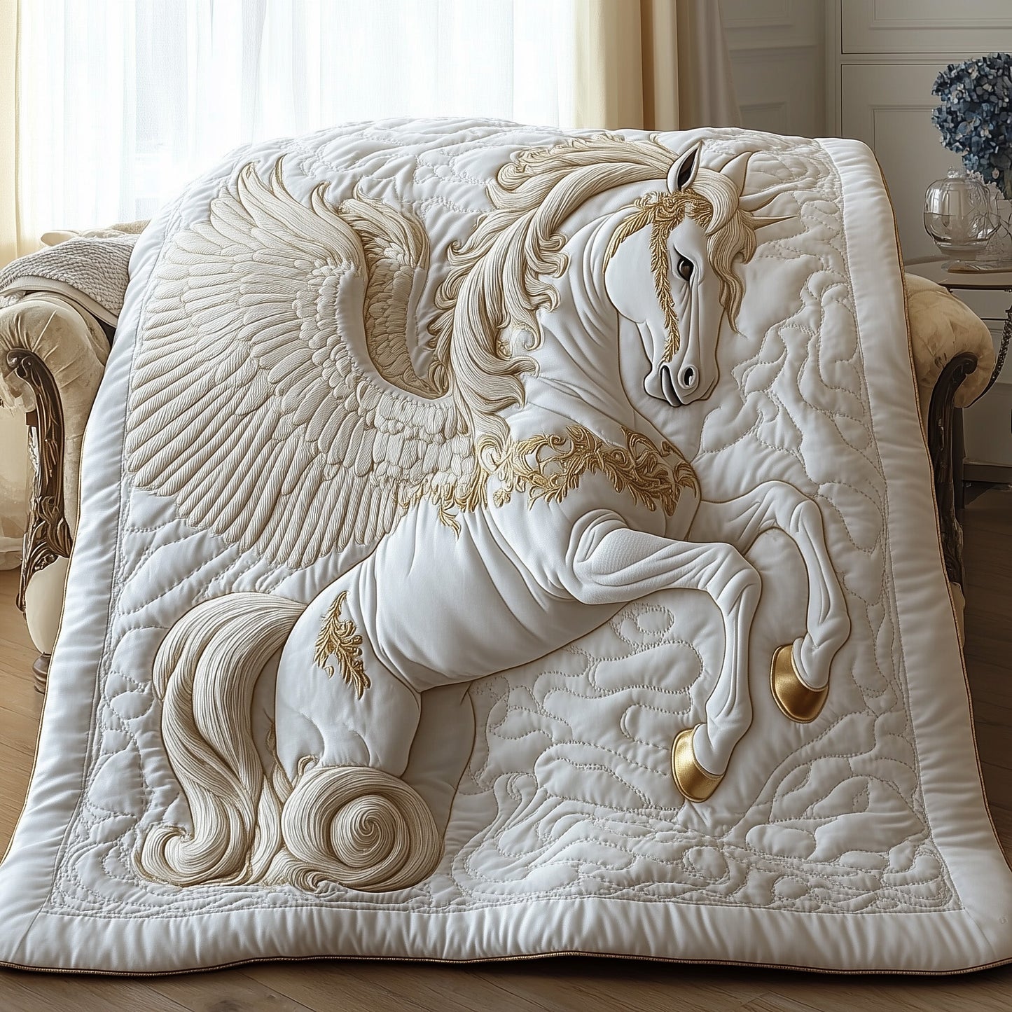 Elegant White Horse Quilted Blanket GFTOTP8518