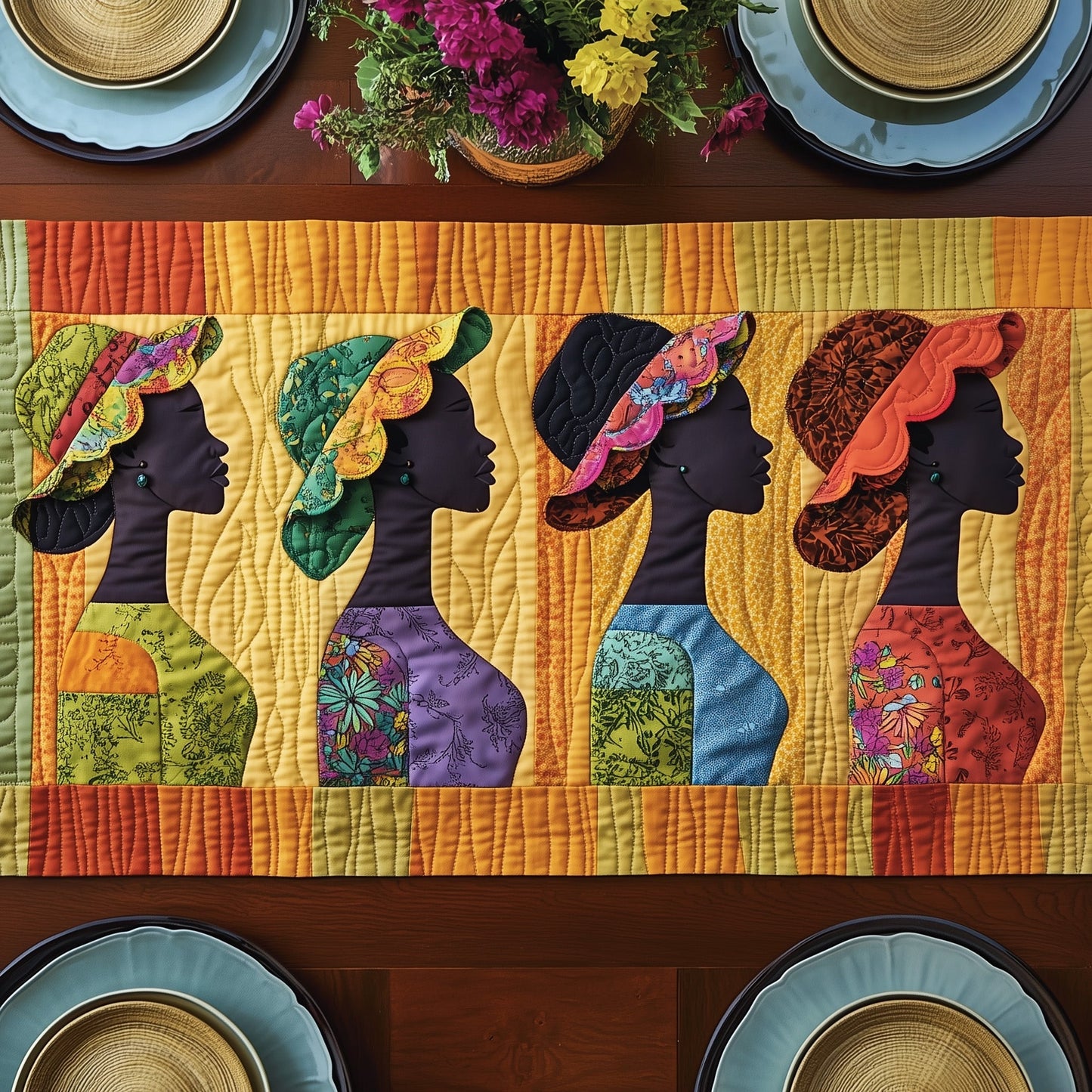 Melanin and Sunbonnet Quilted Table Runner GFTOTP8682