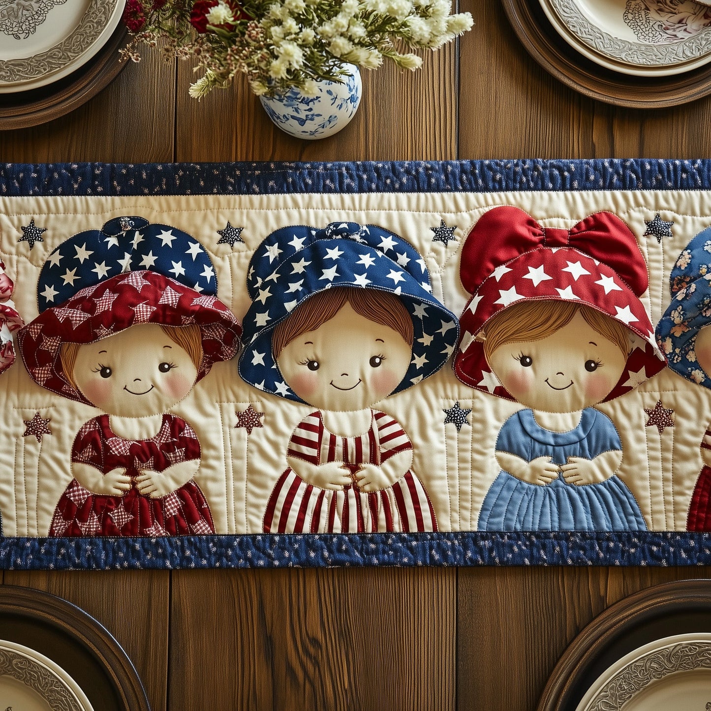 American Charm Sunbonnet Quilted Table Runner GFTOTP8688