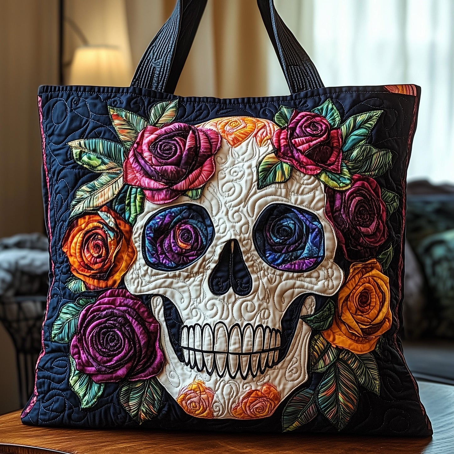 Skulls in Bloom Quilted Tote Bag GFTOTP8862