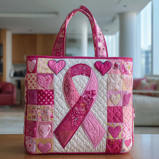 Breast Cancer Ribbon Quilted Tote Bag GFTOTP9383