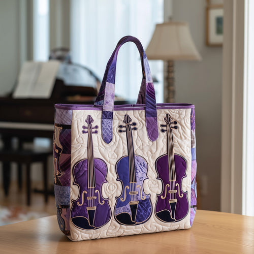 Elegant Violin Quilted Tote Bag GFTOTP9396