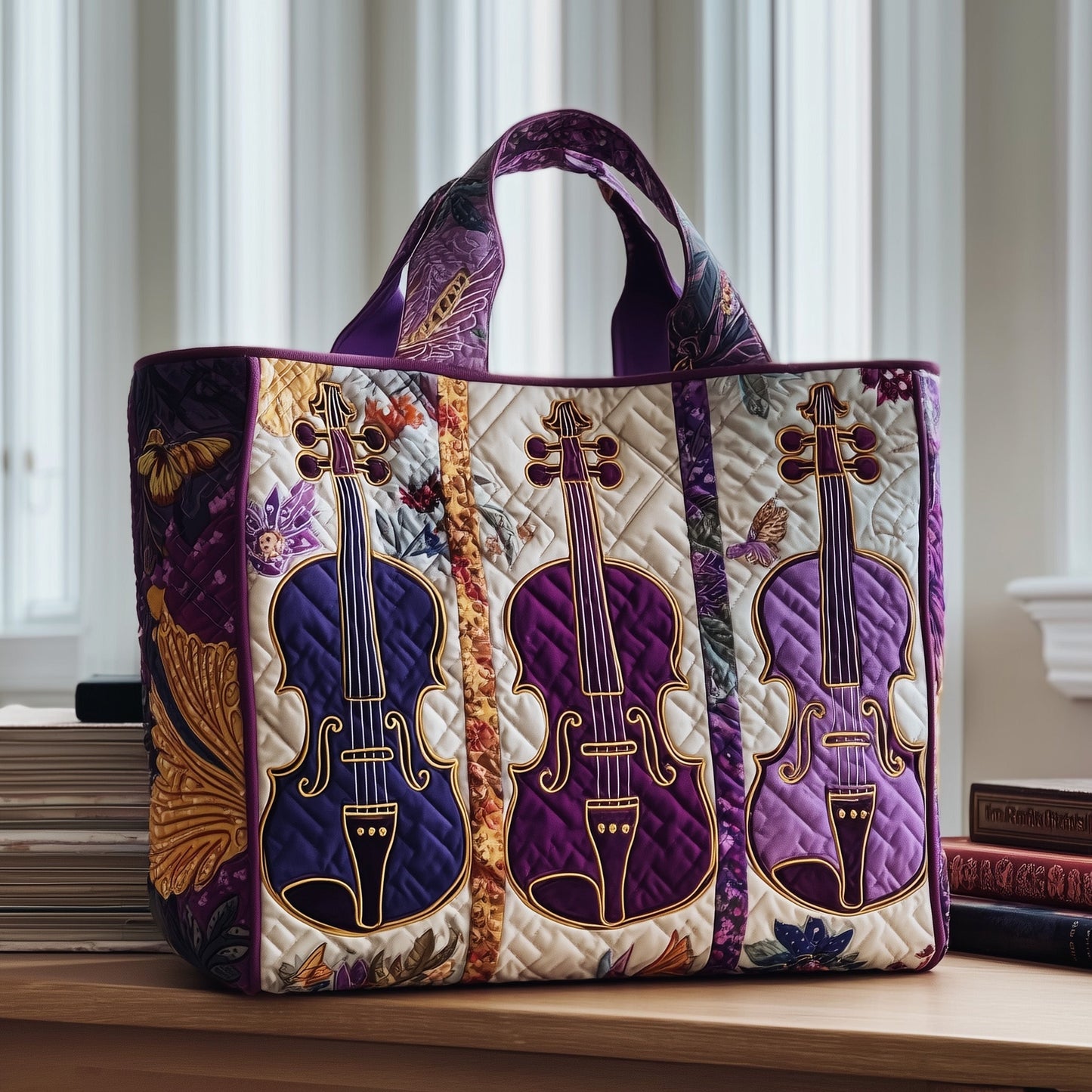 Elegant Violin Quilted Tote Bag GFTOTP9399