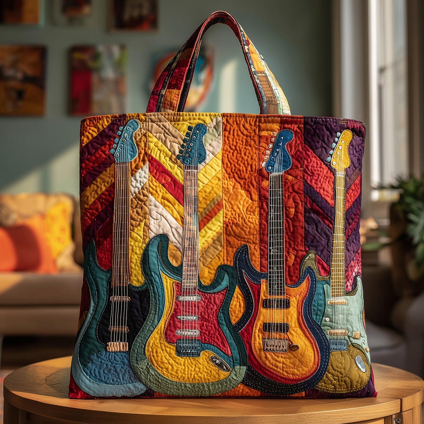 Sunburst Guitar Quilted Tote Bag GFTOTP9421