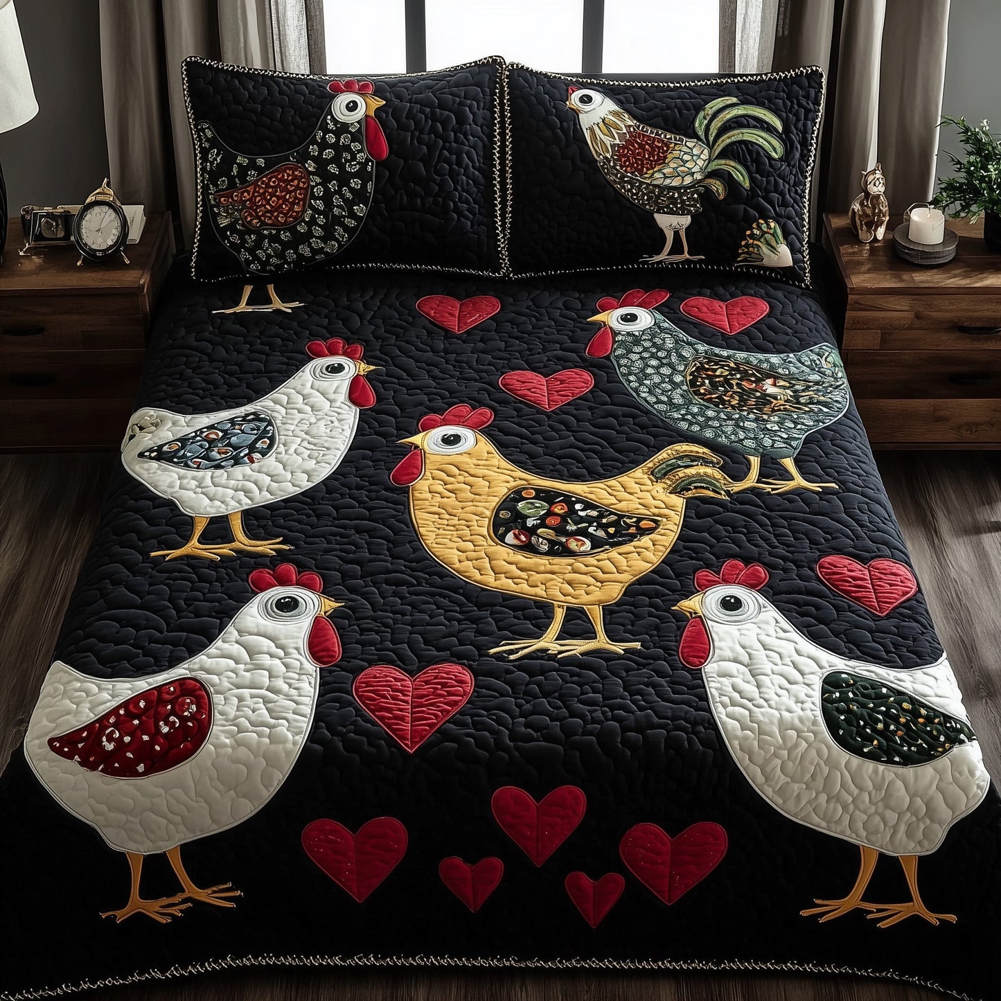 Funky Chicken 3-Piece Quilted Bedding Set GFTOTP9520