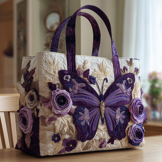Purple Butterfly Quilted Tote Bag GFTOTP9711