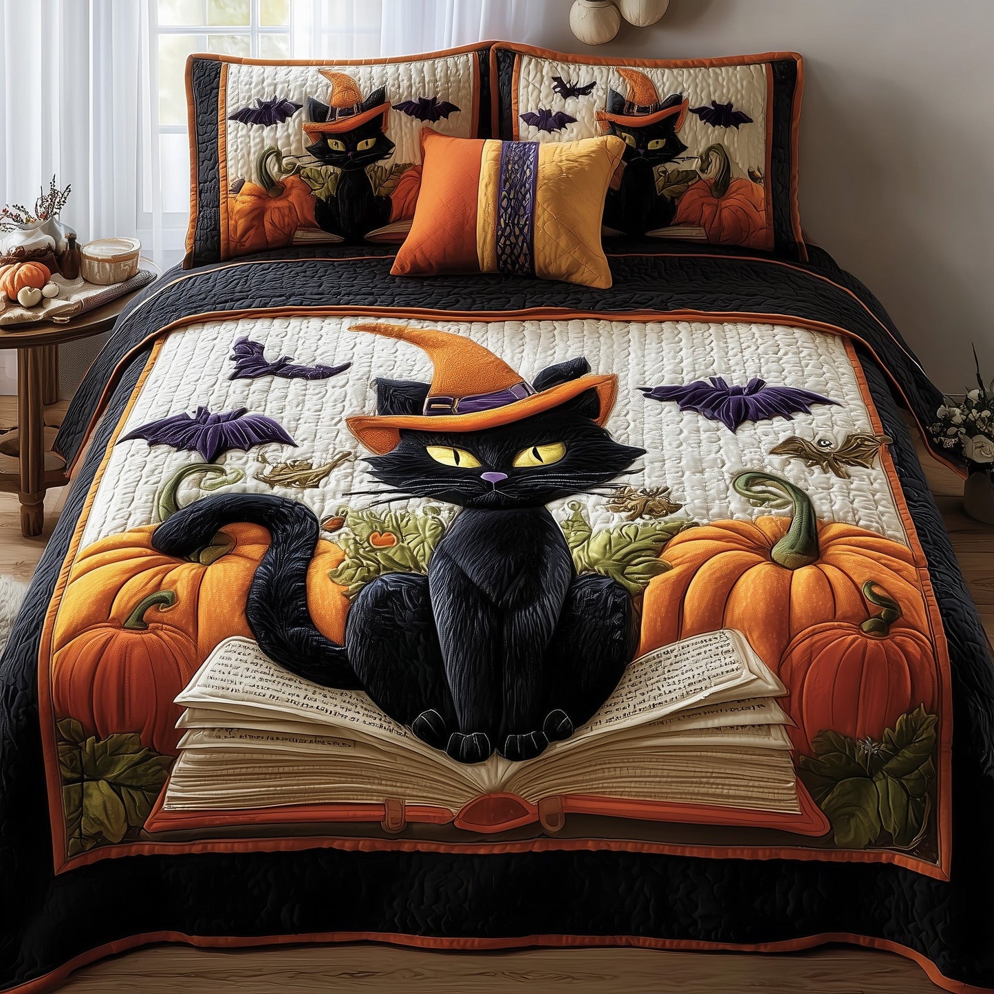 Mystic Meow 3-Piece Quilted Bedding Set GFTOTP9851
