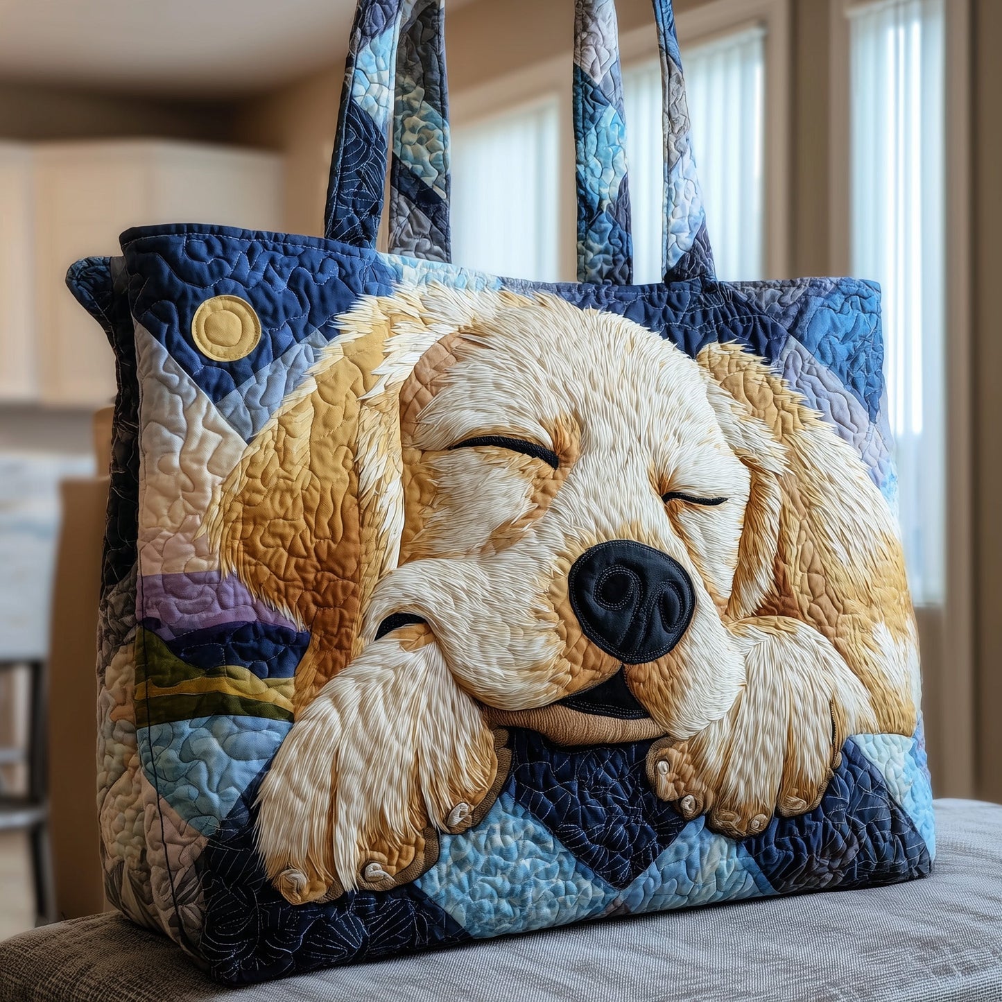 Sleepy Golden Retriever Quilted Tote Bag GFTOTP9859