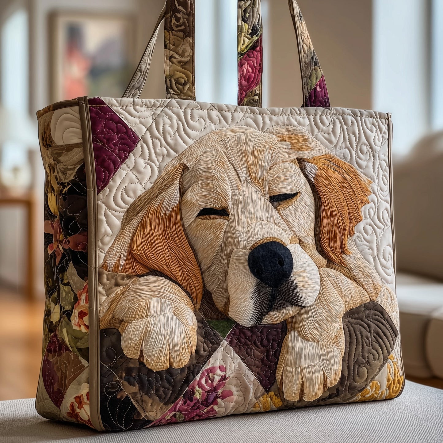 Sleepy Golden Retriever Quilted Tote Bag GFTOTP9860