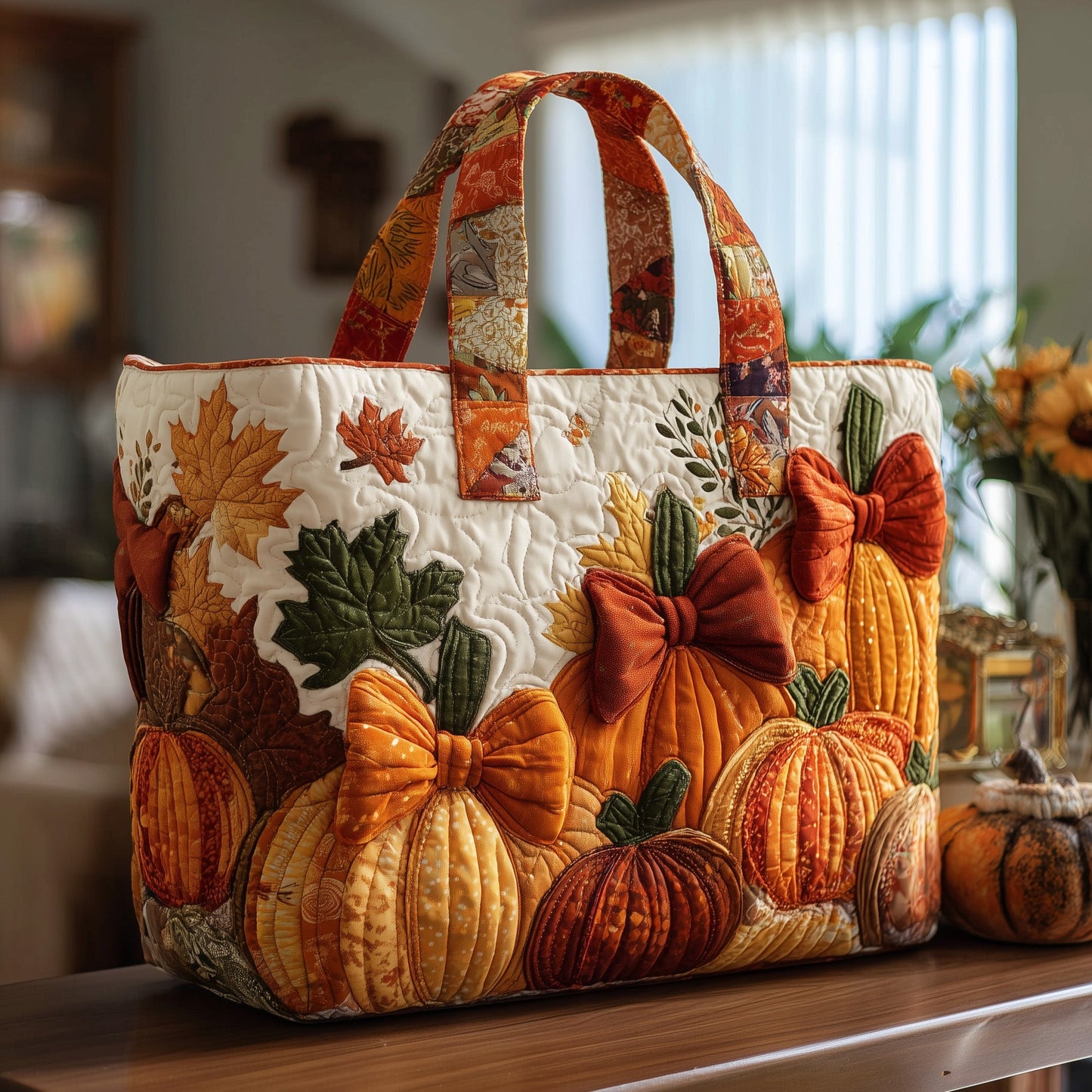 Rustic Pumpkin Charm Quilted Tote Bag GFTOTP9908