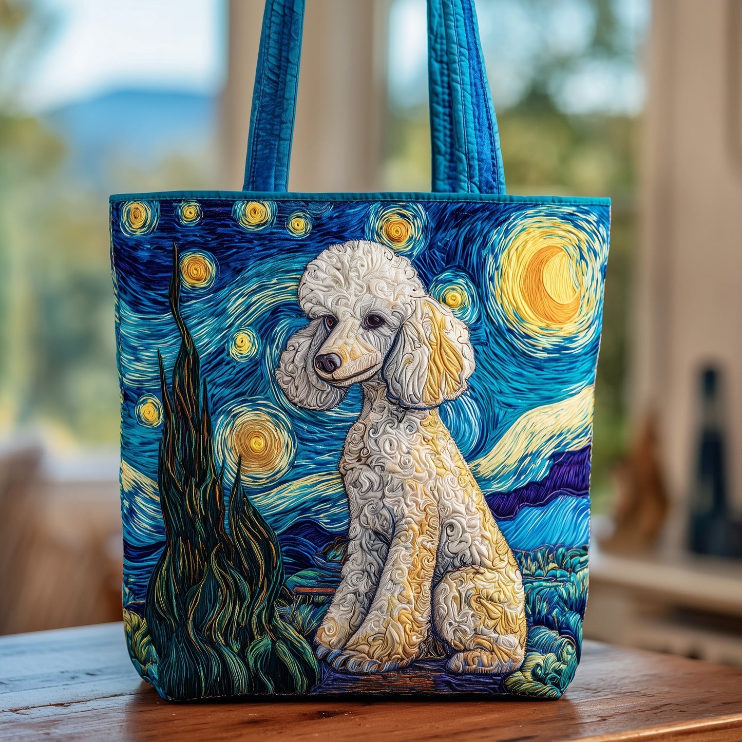 Poodle Under Starry Night Quilted Tote Bag GFTOXM156