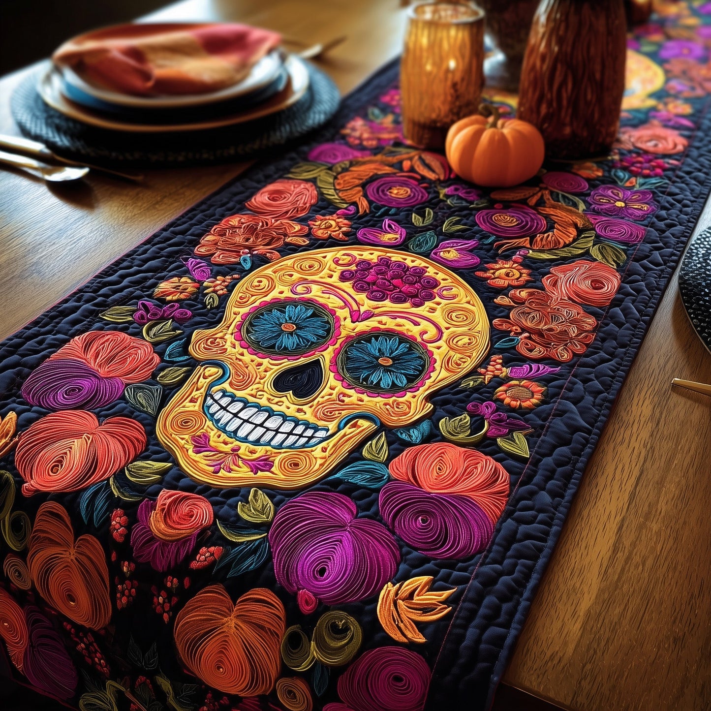 D������������������������������������������������������a De Muertos Quilted Table Runner GFTOXM170