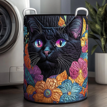 Floral Black Cat Quilted Laundry Basket GFTOXM278