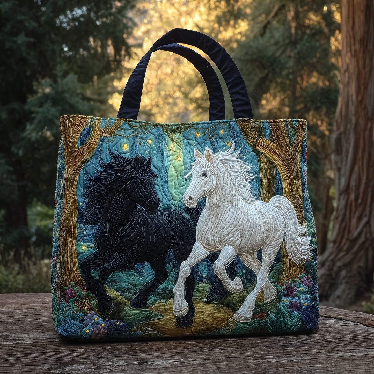 Woods Horse Couple Quilted Tote Bag GFTOXM34
