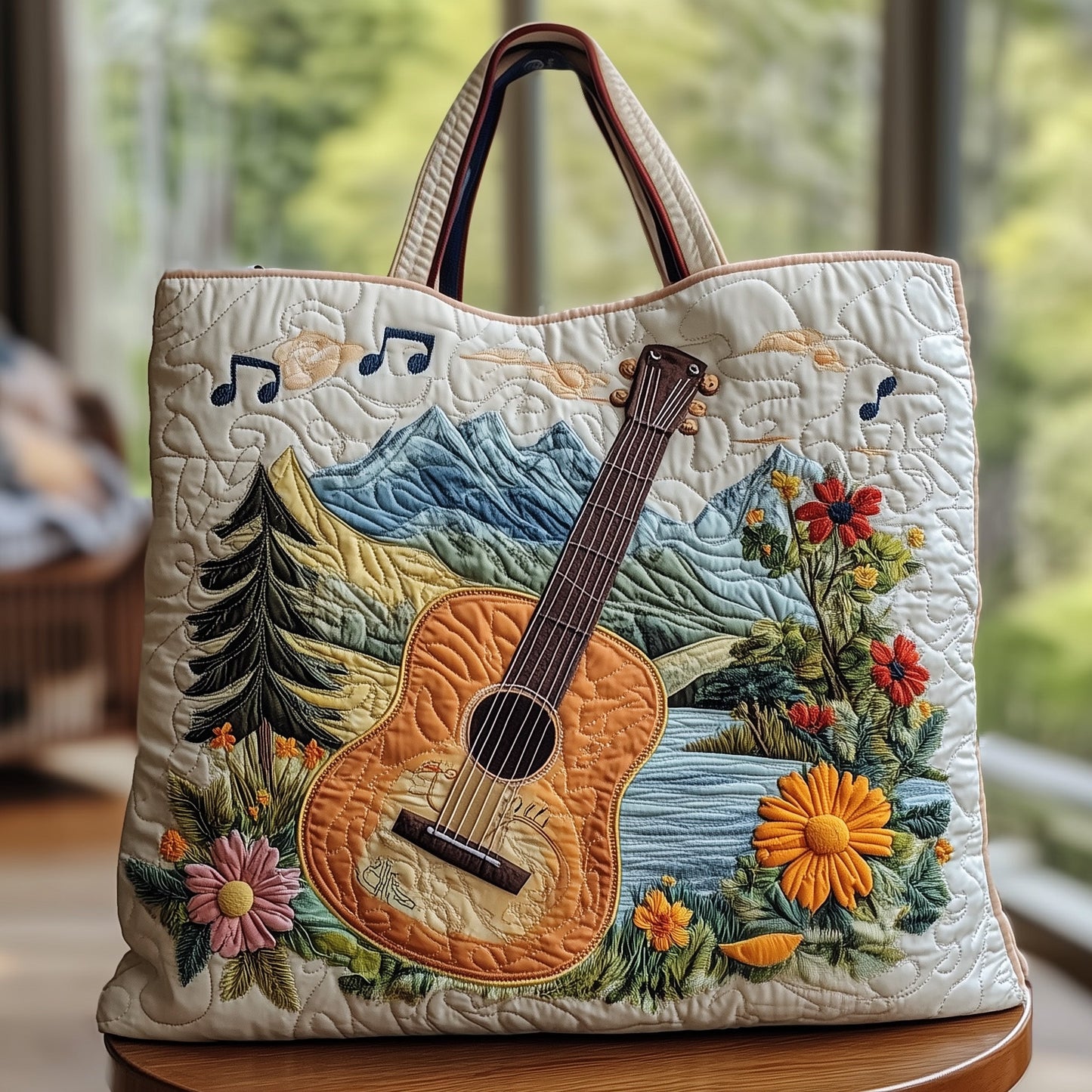 Guitar In Nature Quilted Tote Bag GFTOXM449