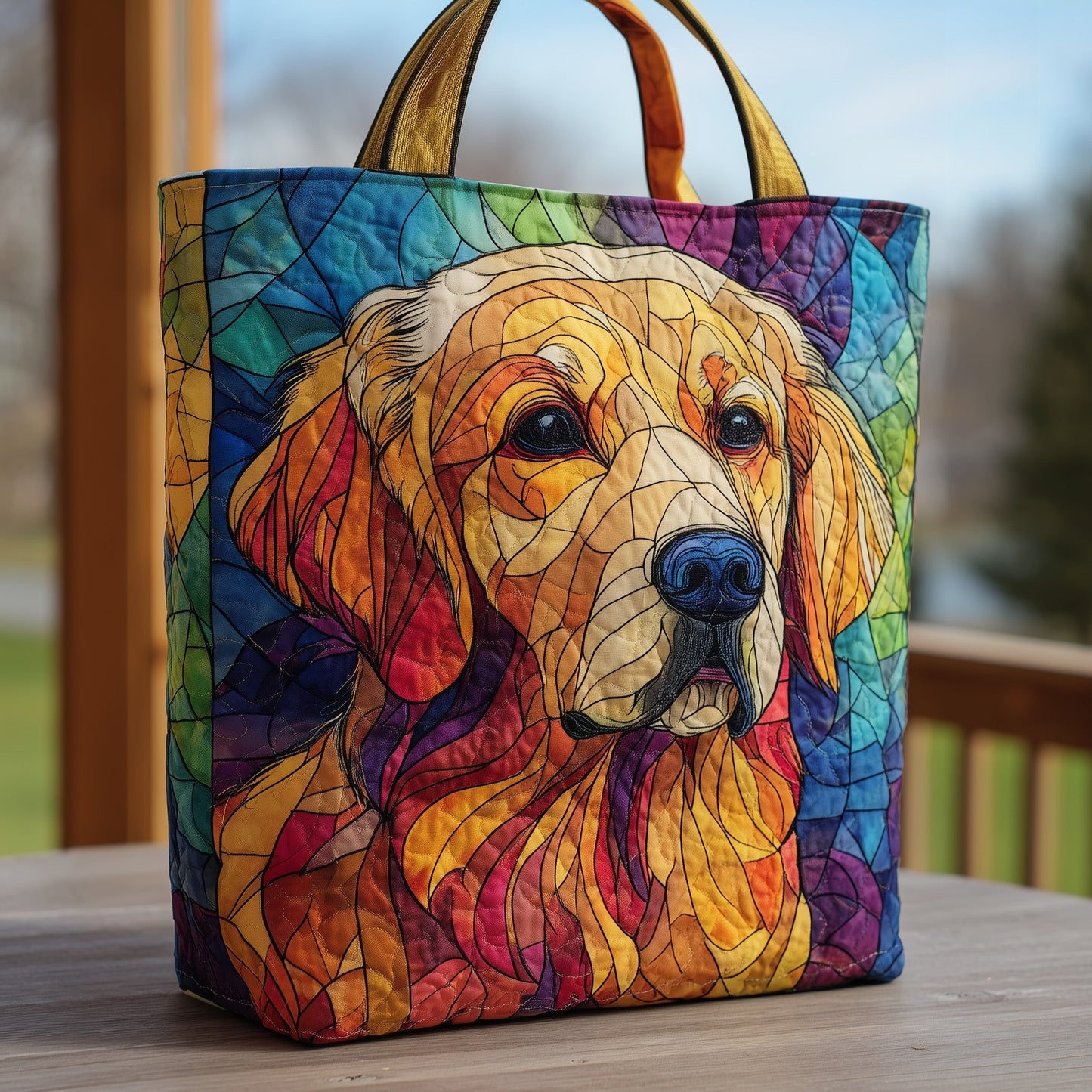 Stained Glass Golden Retriever Quilted Tote Bag GFTOXM71
