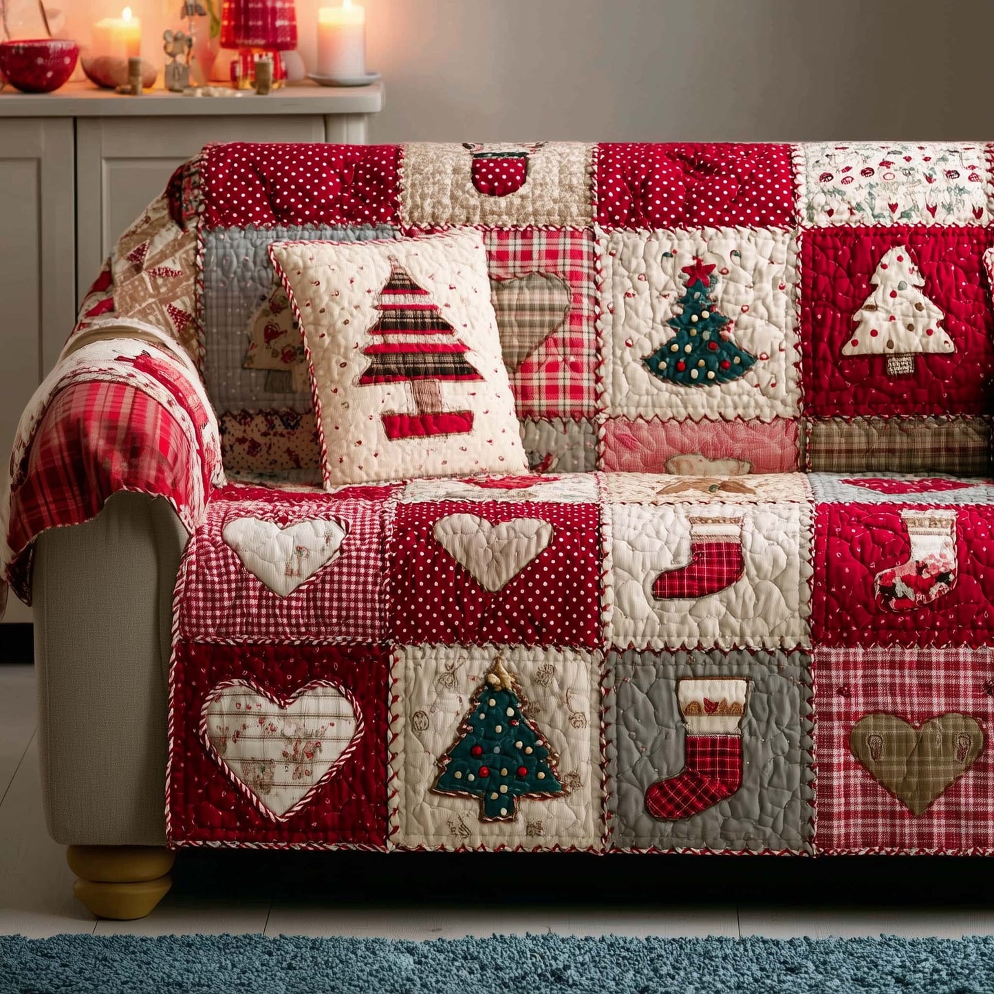 Christmas Patchwork Quilted Sofa Cover GFTOYC1406