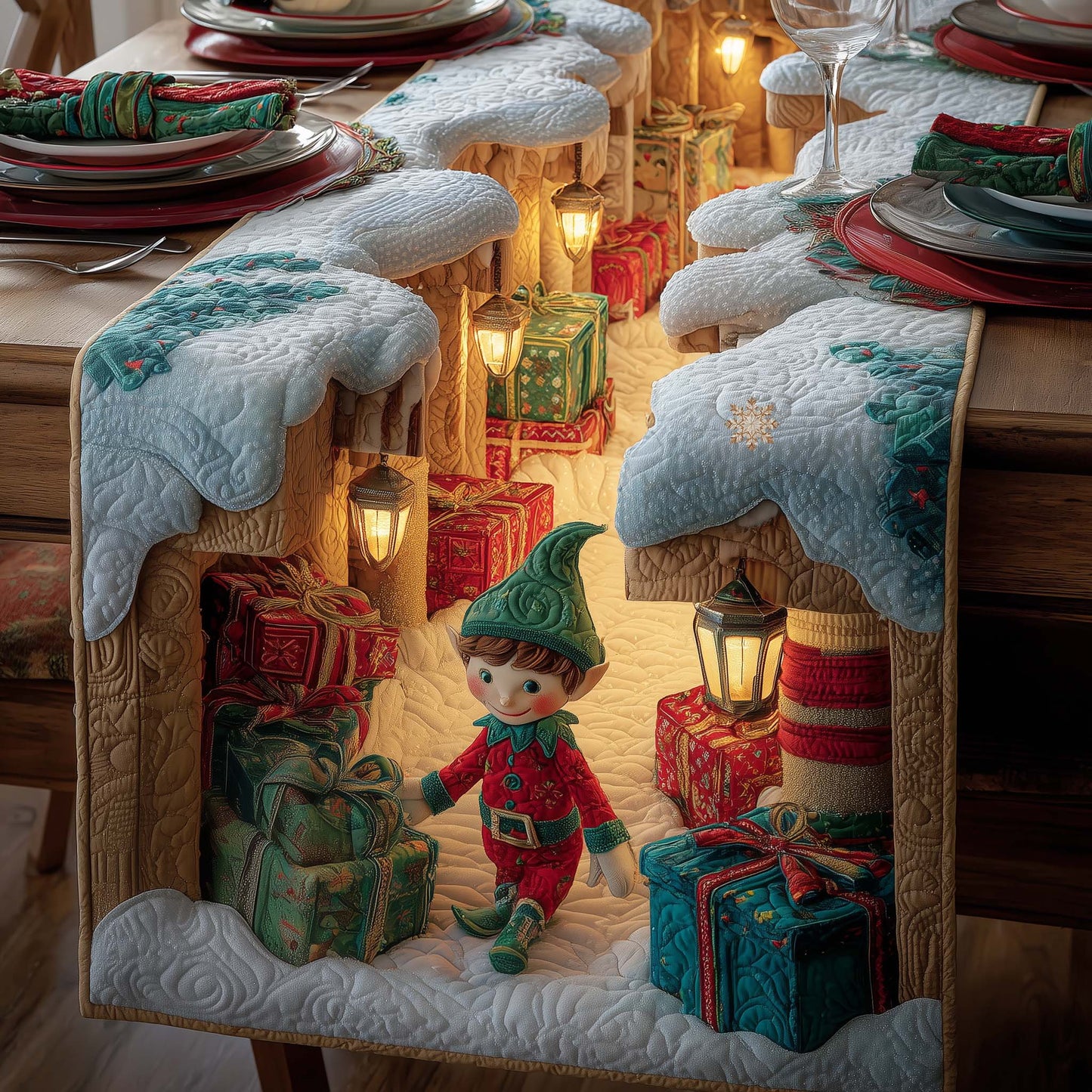 Elf Crafting Quilted Table Runner GFTOYC2427