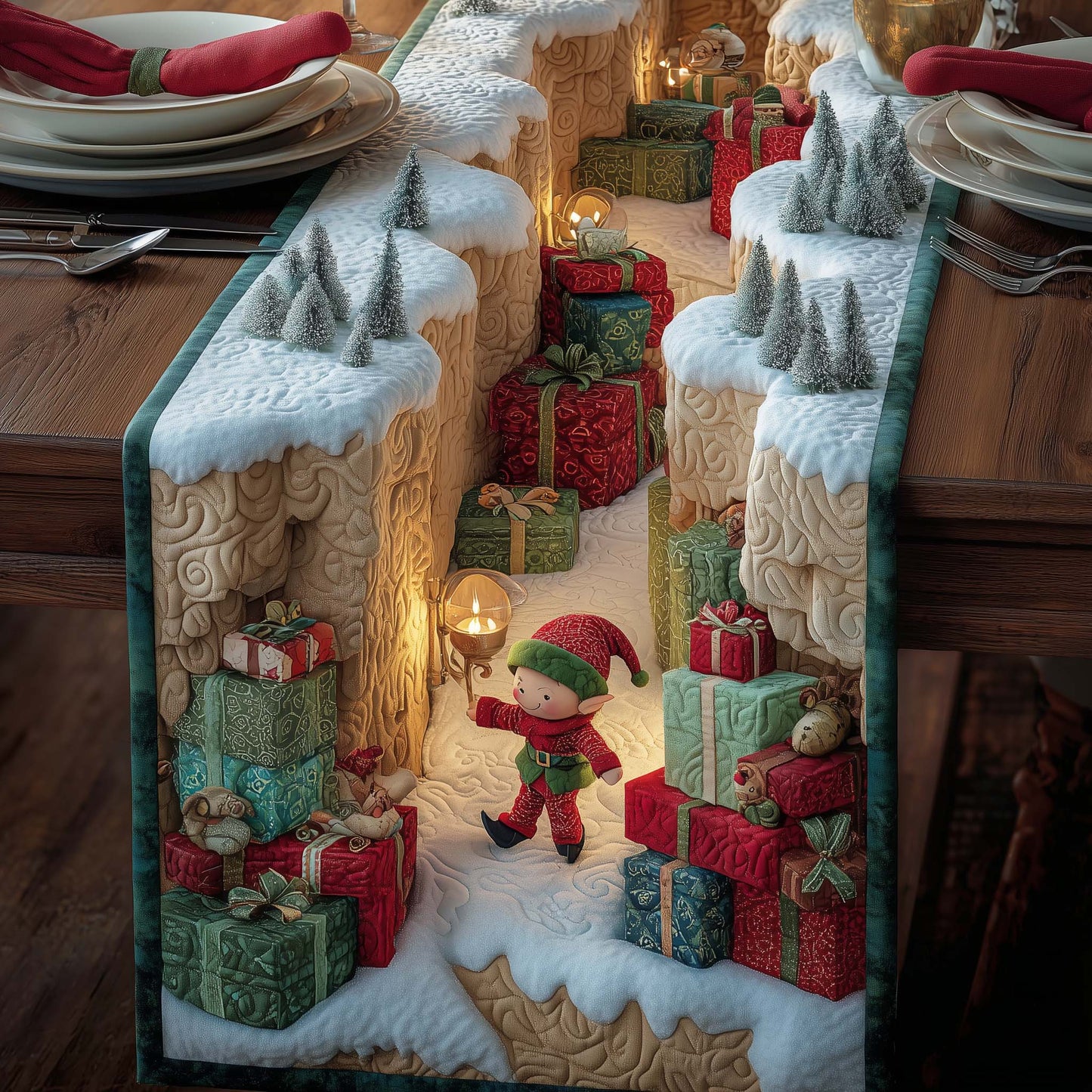 Elf Crafting Quilted Table Runner GFTOYC2428